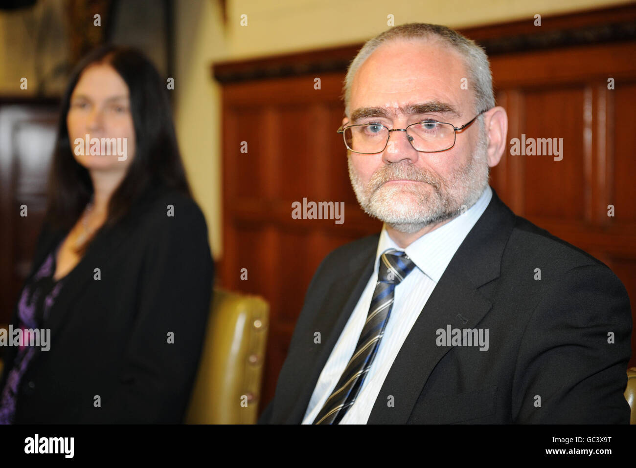 Former IRA bomber Patrick Magee (right), who was convicted for the Grand Hotel bombing in Brighton, and Jo Berry, whose father was killed in the attack, inside the Grand Committee room at the House of Parliament, before taking part in a cross party discussion. Stock Photo