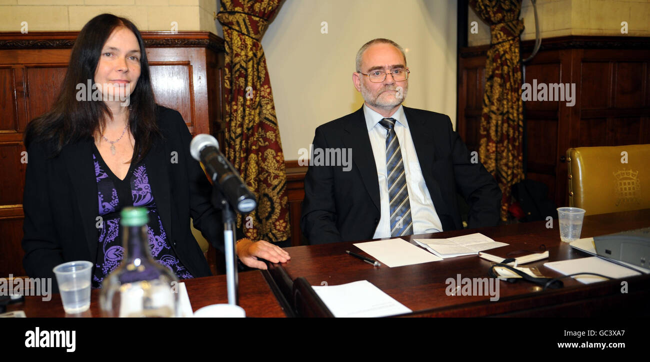 Former IRA bomber Patrick Magee (right), who was convicted for the Grand Hotel bombing in Brighton, and Jo Berry, whose father was killed in the attack, inside the Grand Committee room at the House of Parliament, before taking part in a cross party discussion. Stock Photo