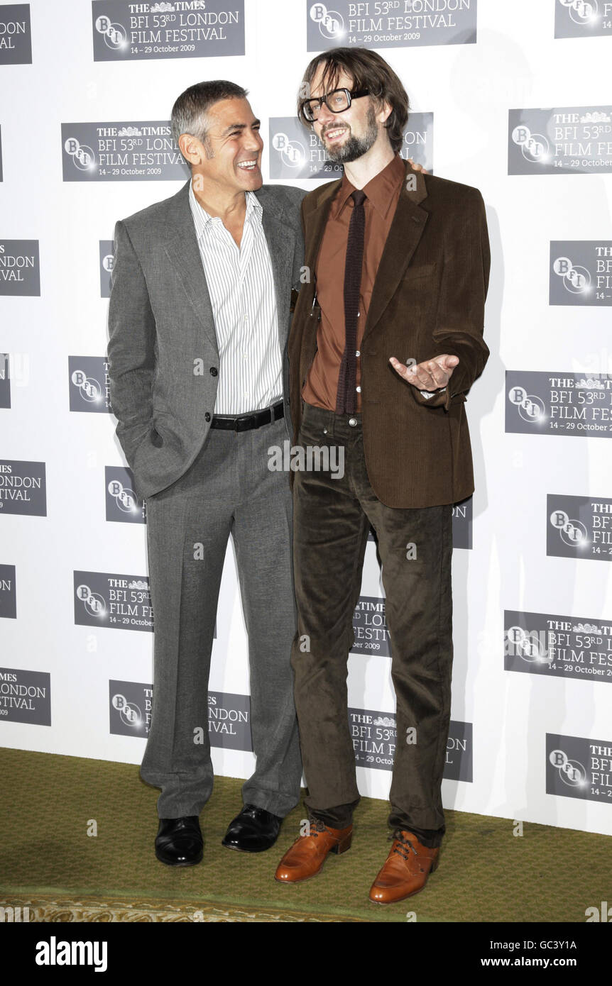 George Clooney (left) and Jarvis Cocker during a photocall for 'Fantastic Mr Fox', at the Dorchester Hotel in central London. Stock Photo