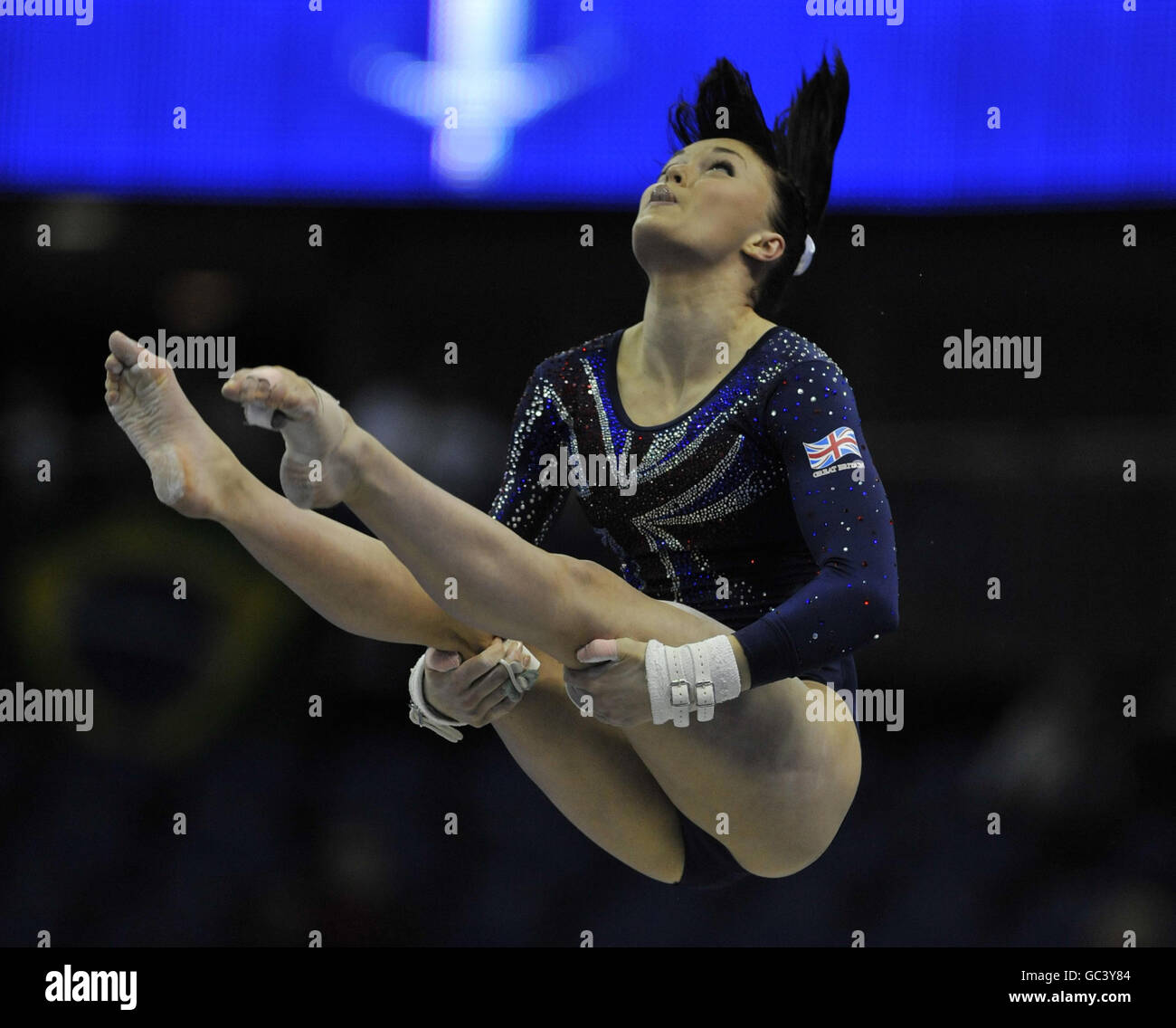 Great Britain's Rebecca Wing performs her uneven bars routine during