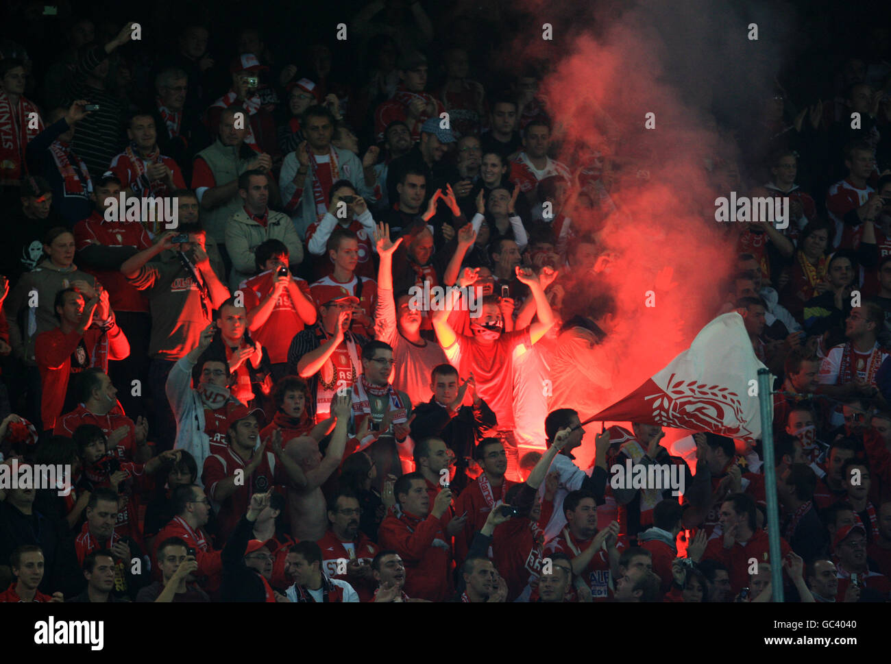 Standard liege fans in the at the maurice dufrasne stadium hires stock