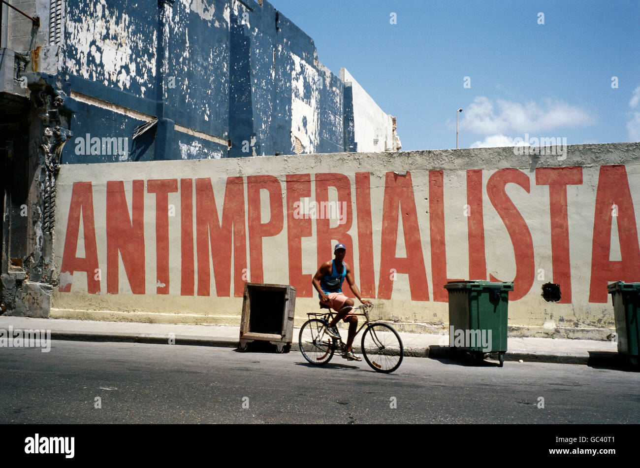 Havana, Cuba. Revolutionary Antimperialista slogan painted on wall in Centro Habana. Stock Photo