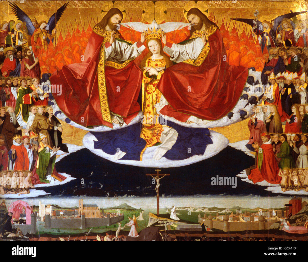 Avignon. France. Detail of the painting of The Coronation of the Virgin (ca. 1453) by Enguerrand Quarton (ca.1410-ca.1466) Stock Photo