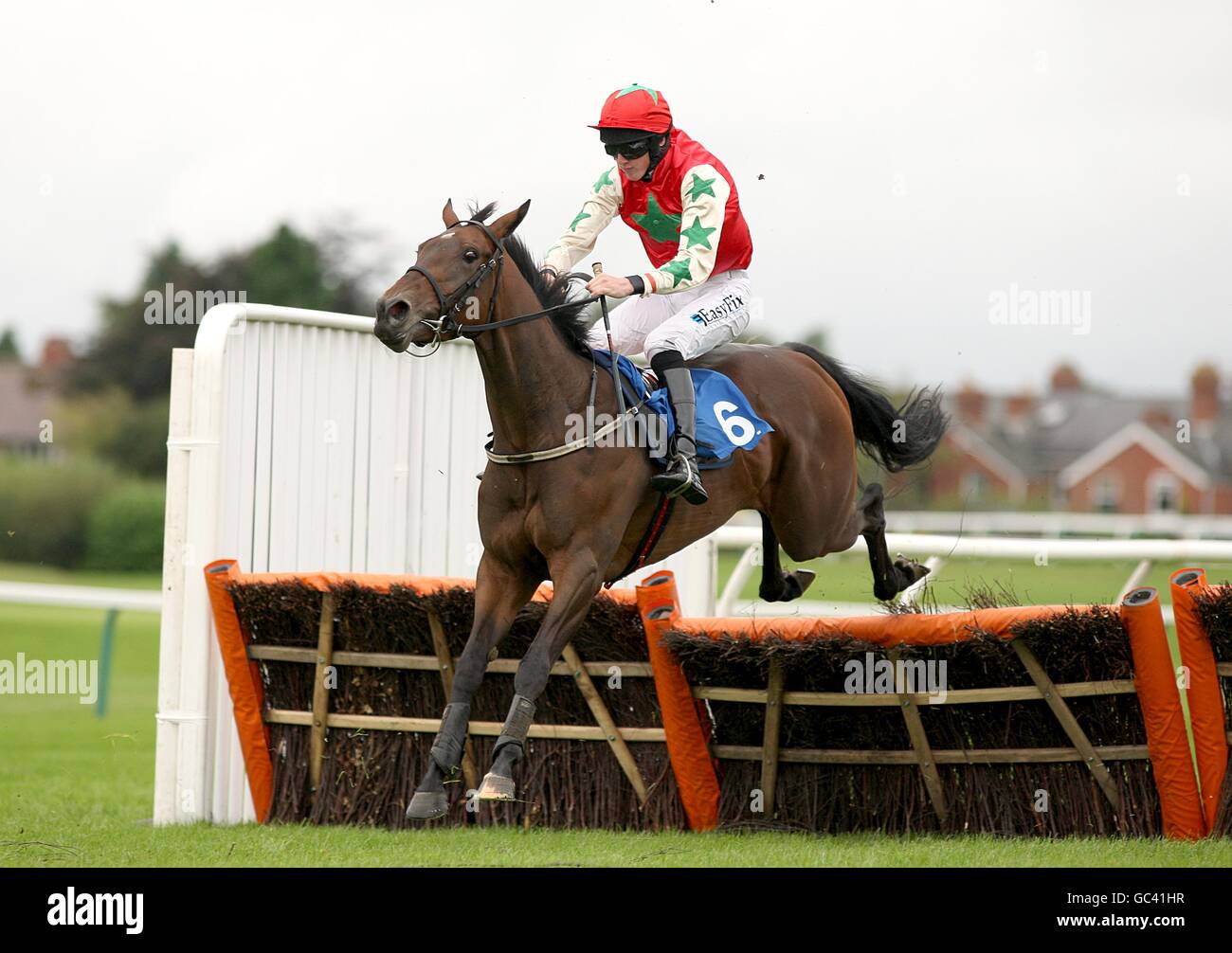 Maypole Queen, ridden by Jack Doyle during The John Smith's Juvenile Fillies' Novices' Hurdle Race at Hereford Racecourse Stock Photo