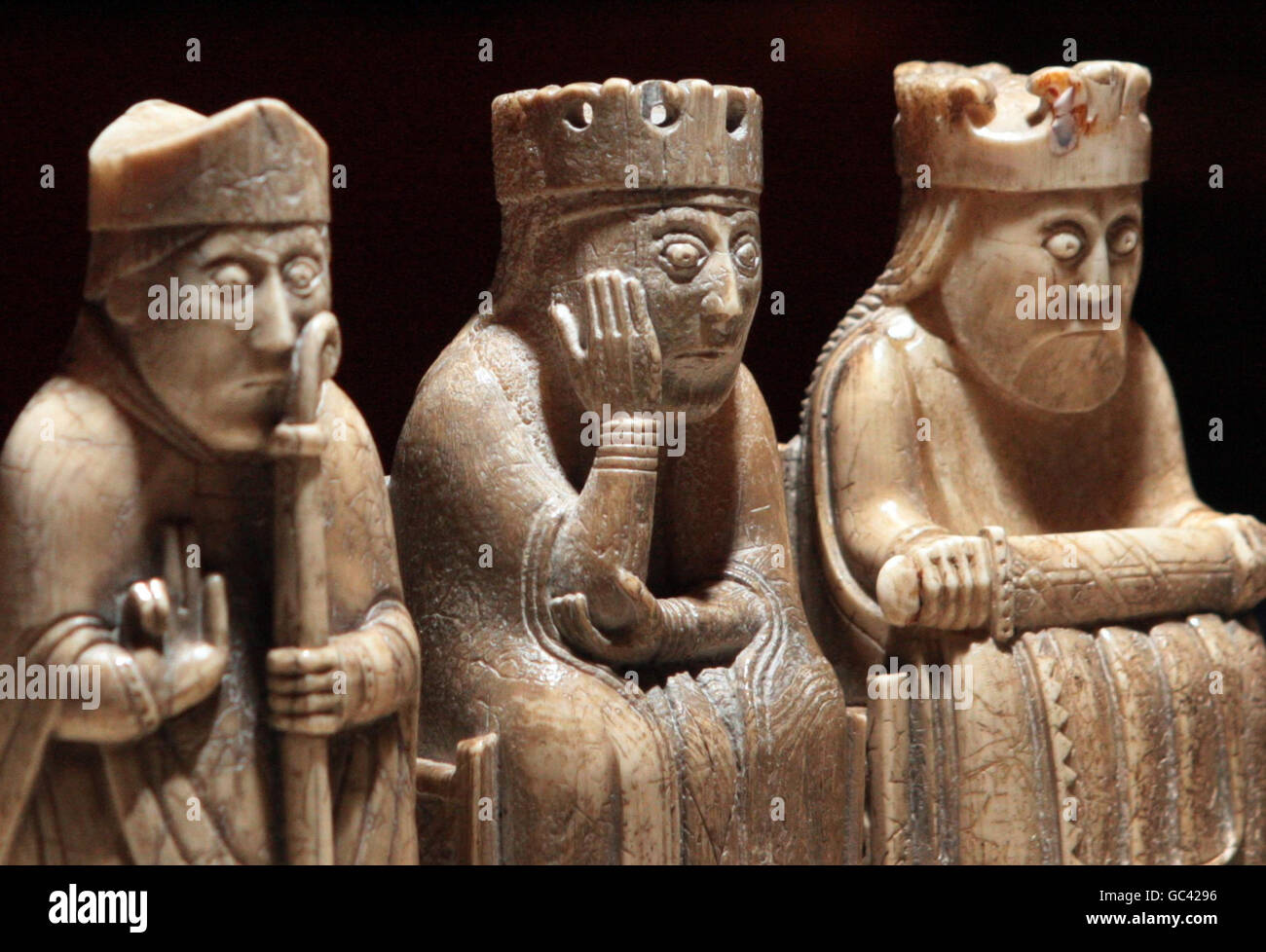 The Lewis Chessmen at the National Museum of Scotland in Edinburgh following an announcement today of a major new touring exhibition of the Chessmen opening May 2010. Stock Photo