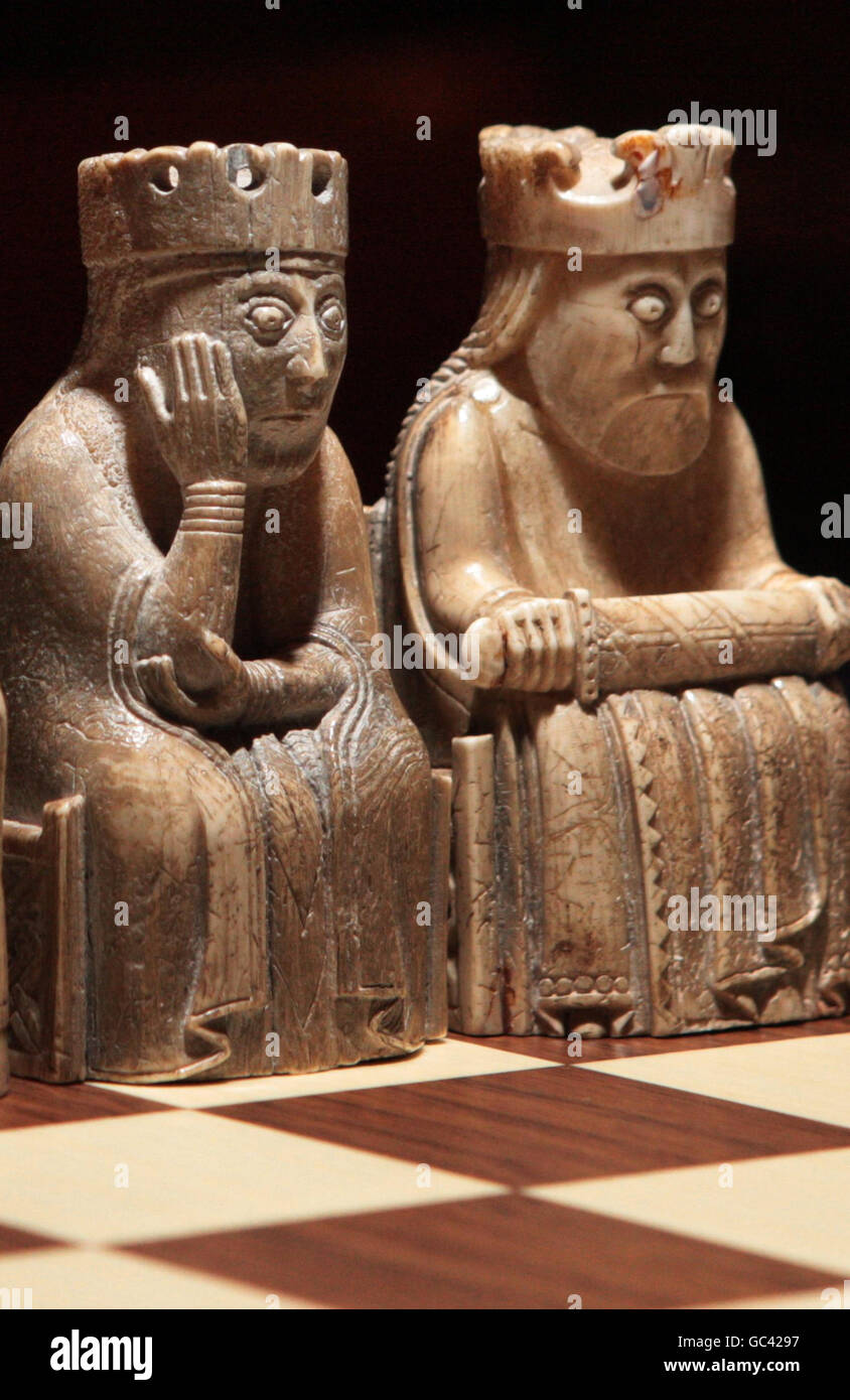 The Lewis Chessmen at the National Museum of Scotland in Edinburgh following an announcement today of a major new touring exhibition of the Chessmen opening May 2010. Stock Photo