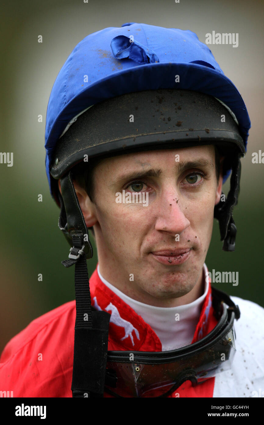 Horse Racing - Nottingham Racecourse. Jockey George Baker after his ride on Cordiality in the Buy A Racing Post Yearling Bonus Candidate Maiden Stakes (Div II) Stock Photo