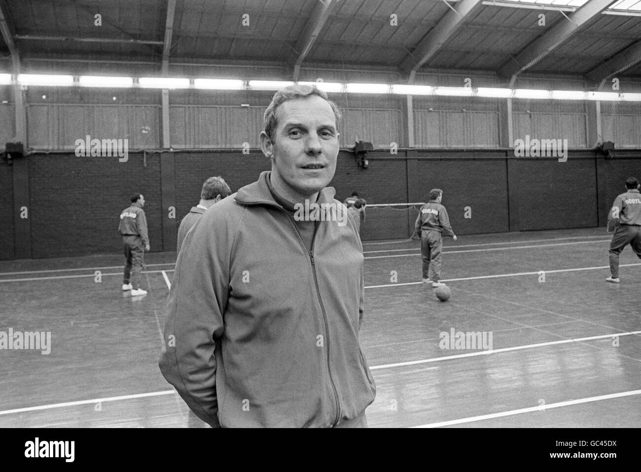 Soccer - Scotland Training - Largs, Scotland. Scotland Manager Bobby Brown posses for a photograph as his players train in the background. Stock Photo