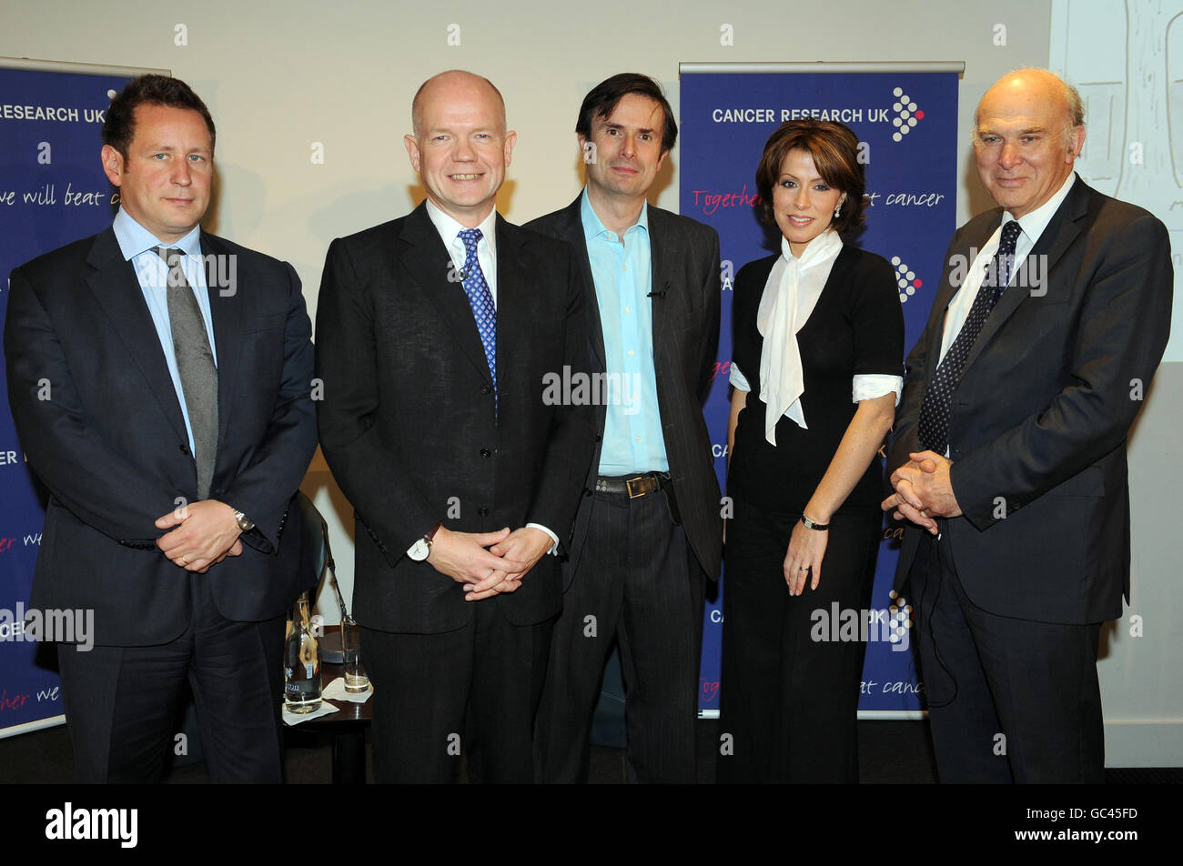 (left to right) Ed Vasey, William Hague, Robert Peston, Natasha Kaplinsky and Vice Cable attend the Cancer Research UK tenth annual Turn the Tables event at BAFTA, London. Stock Photo