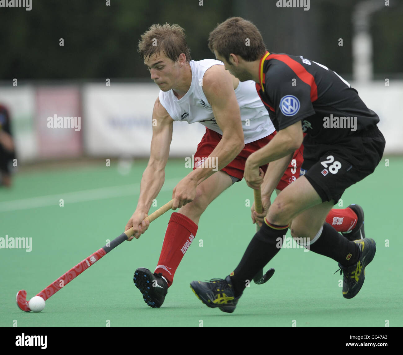 Hockey - U21 International - England v belgium - Canterbury Hockey Club. England's James Blackwell (left) Stock Photo