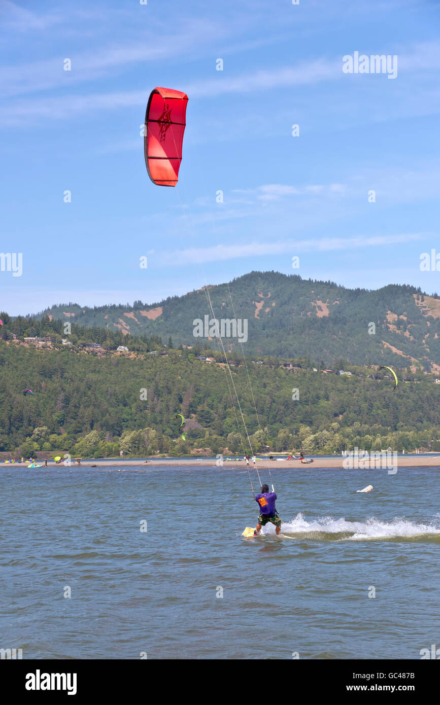Wind surfing and water sports in Hood River Oregon. Stock Photo