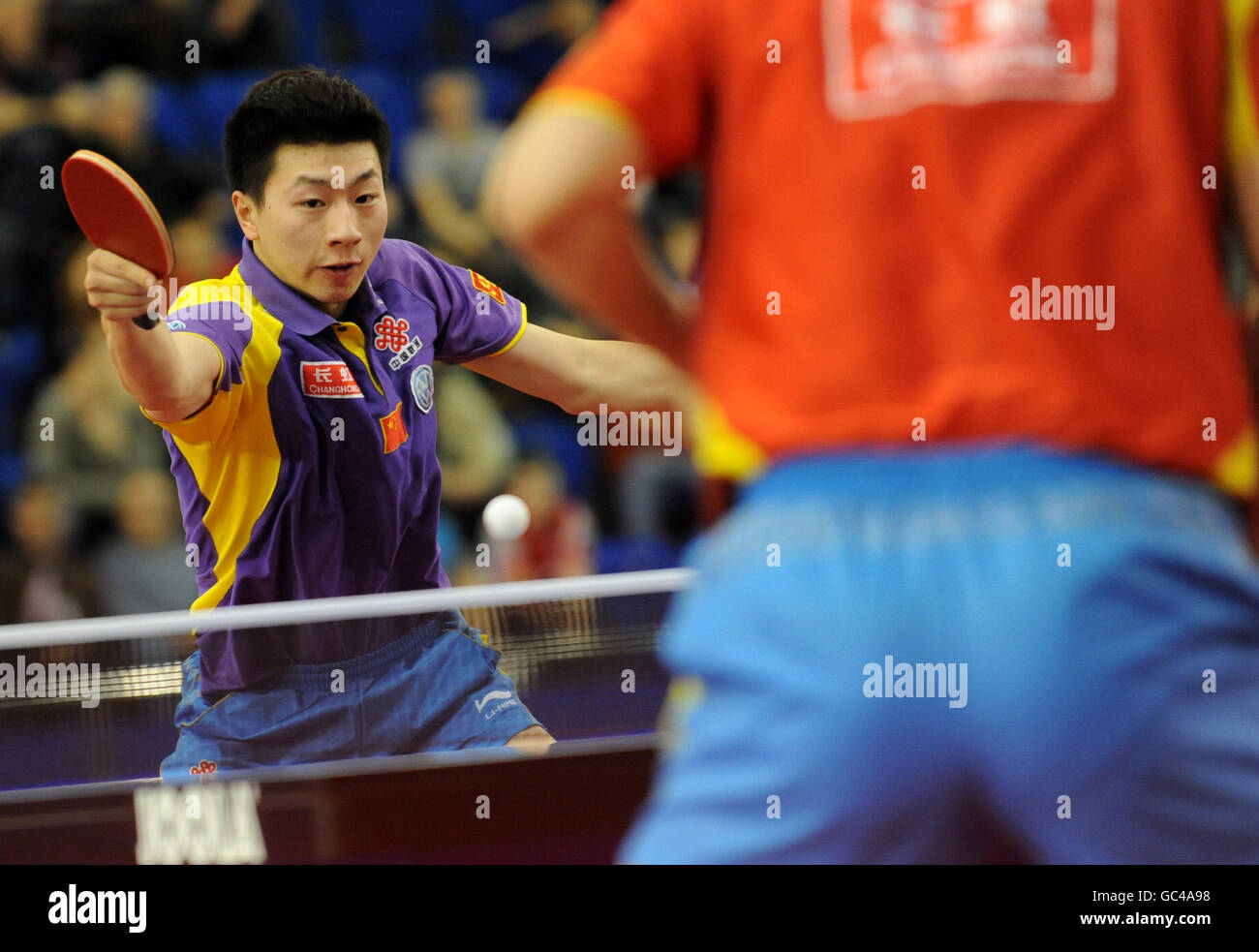 Table Tennis - English National Championships - English Institute of Sport - Sheffield. China's Ma Long in action against China's Ma Lin in the Men's SIngles Final Stock Photo