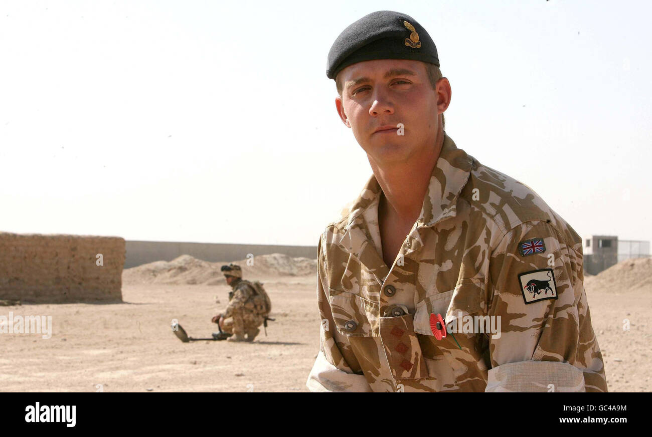 Captain Gareth Bateman from Cardiff during a training exercise to search for improvised explosive devices (IEDs) at Camp Bastion in Afghanistan. Stock Photo