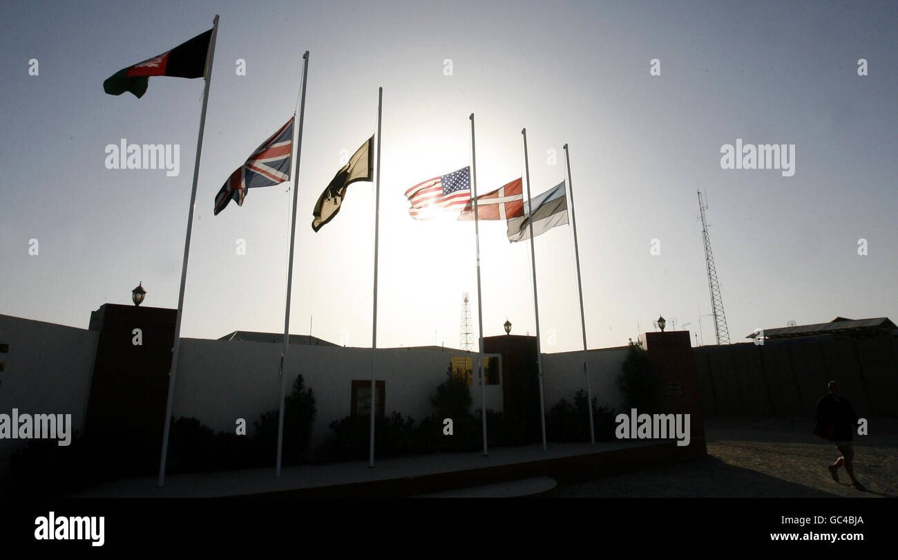 Flags fly at half mast at the Main British Operations Base for Task