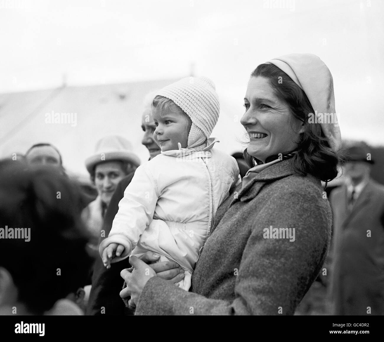 Lady Astor, formerly Bronwen Pugh with her 16 months old daughter Janet, watching the show. Stock Photo