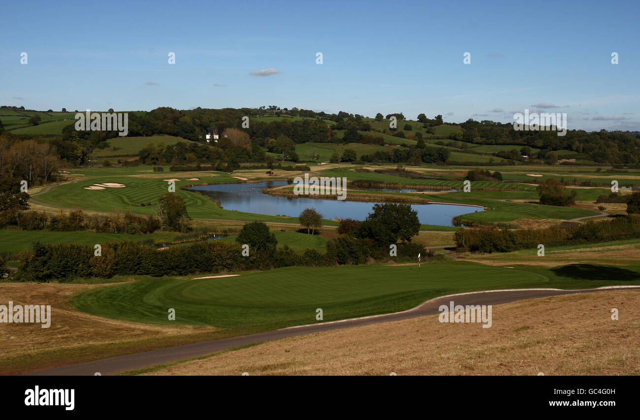 Golf - Ryder Cup Press Conference - Celtic Manor. General view of the 17th green and the 2010 Celtic Manor Ryder Cup course near Newport. Stock Photo