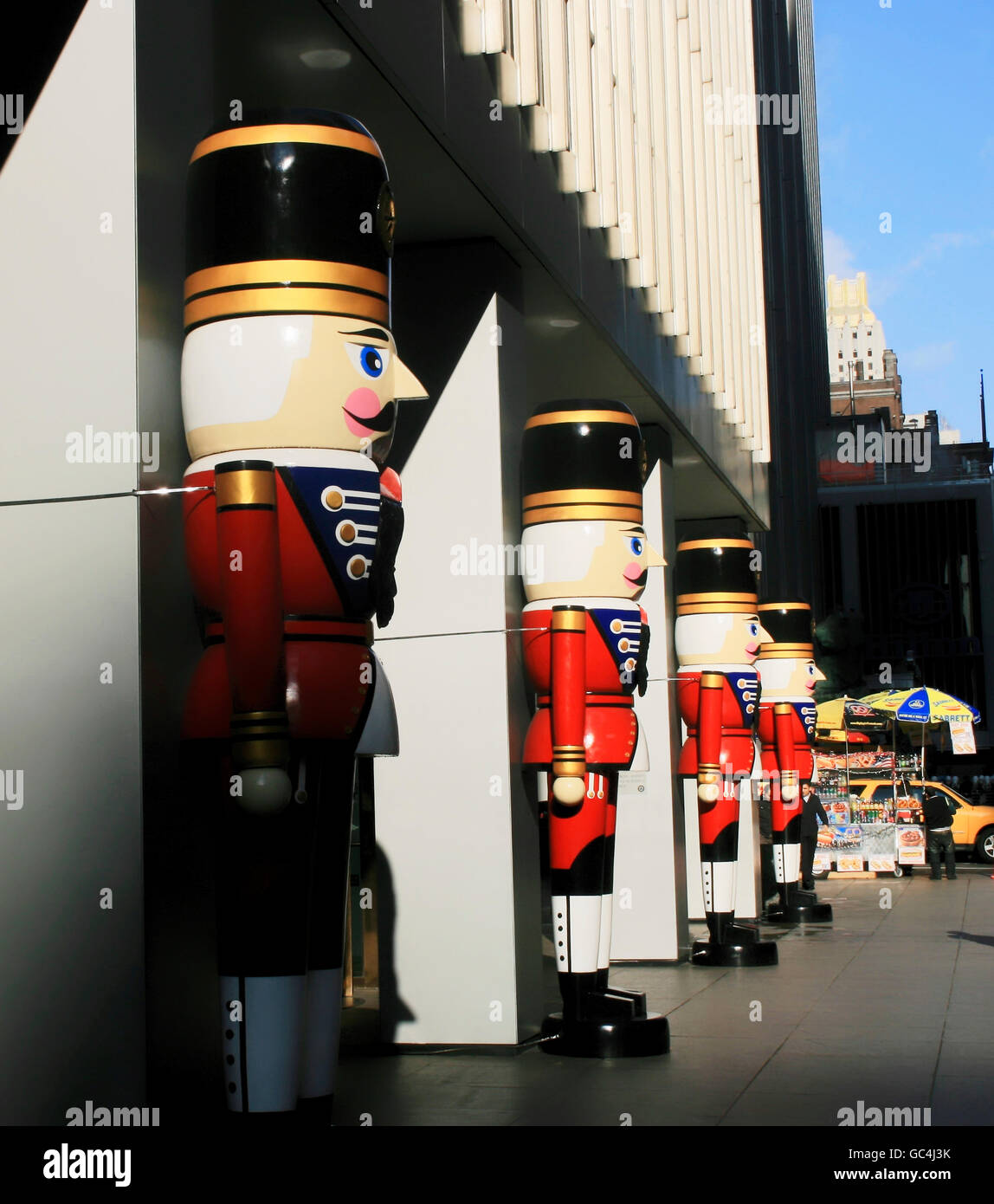 Giant nutcrackers displayed in midtown Manhattan for the Christmas holiday. Stock Photo