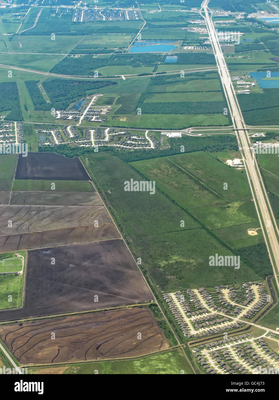 Aerial view of suburban homes in Houston, Texas Stock Photo