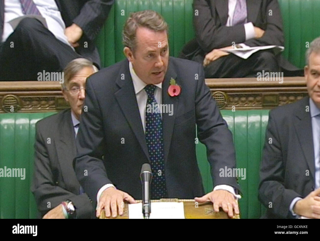 Shadow Defence Secretary Liam Fox responds to a statement made by Minister for the Armed Forces Bill Rammell about the Territorial Army training funding in the House of Commons, Westminster. Stock Photo