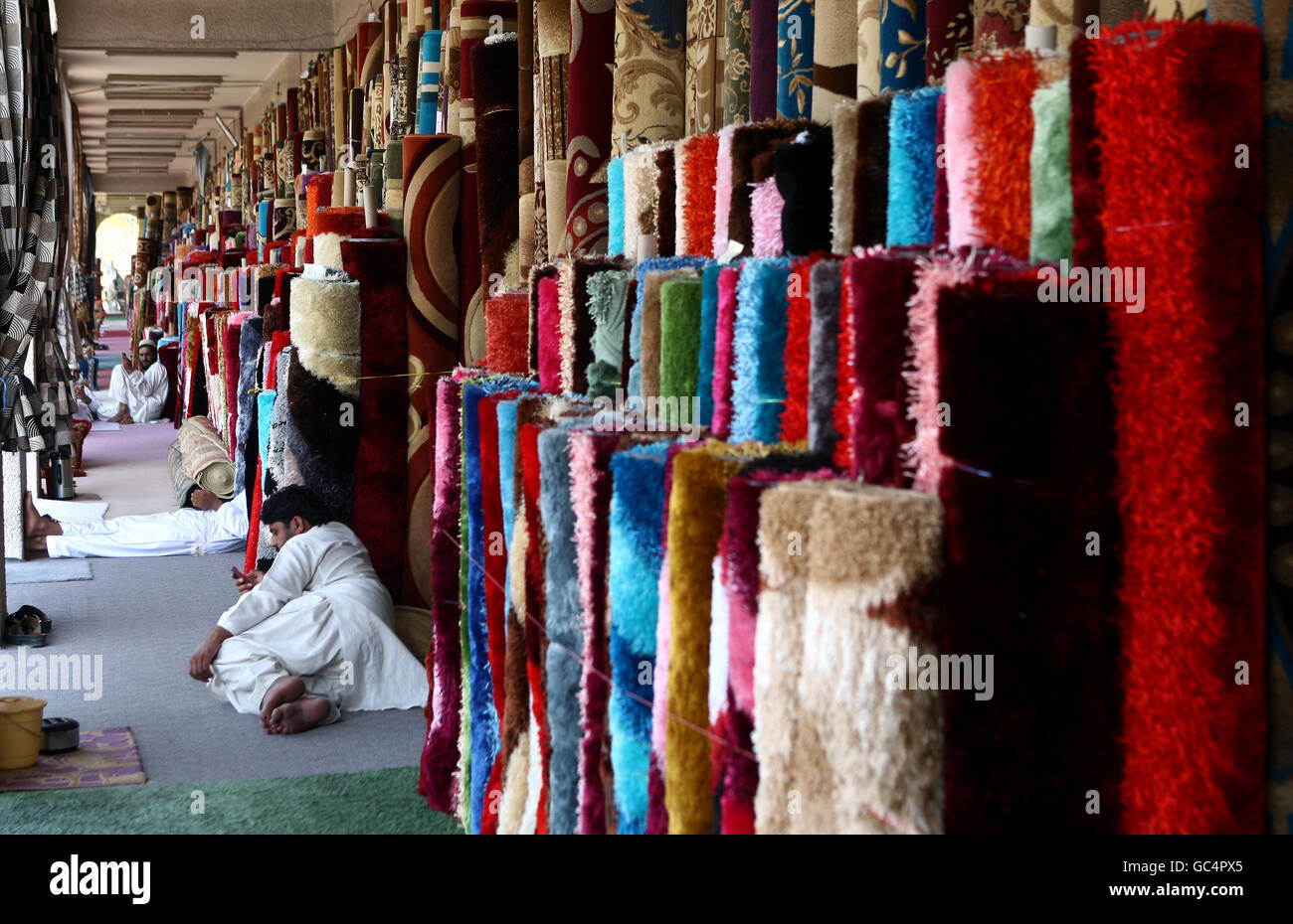 A carpet market in Abu Dhabi, United Arab Emirates Stock Photo Alamy
