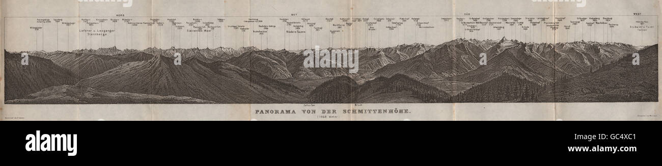 PANORAMA from/vom SCHMITTENHÖHE. Kitzbühler Alpen Tirol Österreich, 1927 map Stock Photo