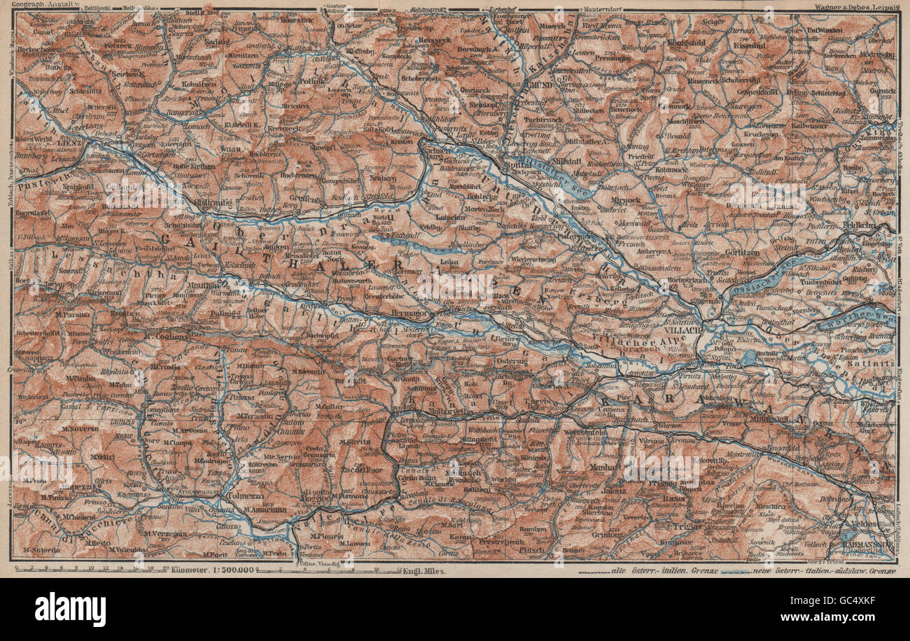 CARINTHIAN ALPS Lienz Villach Triglav Lake Bled Austria Italy Slovenia, 1927 map Stock Photo