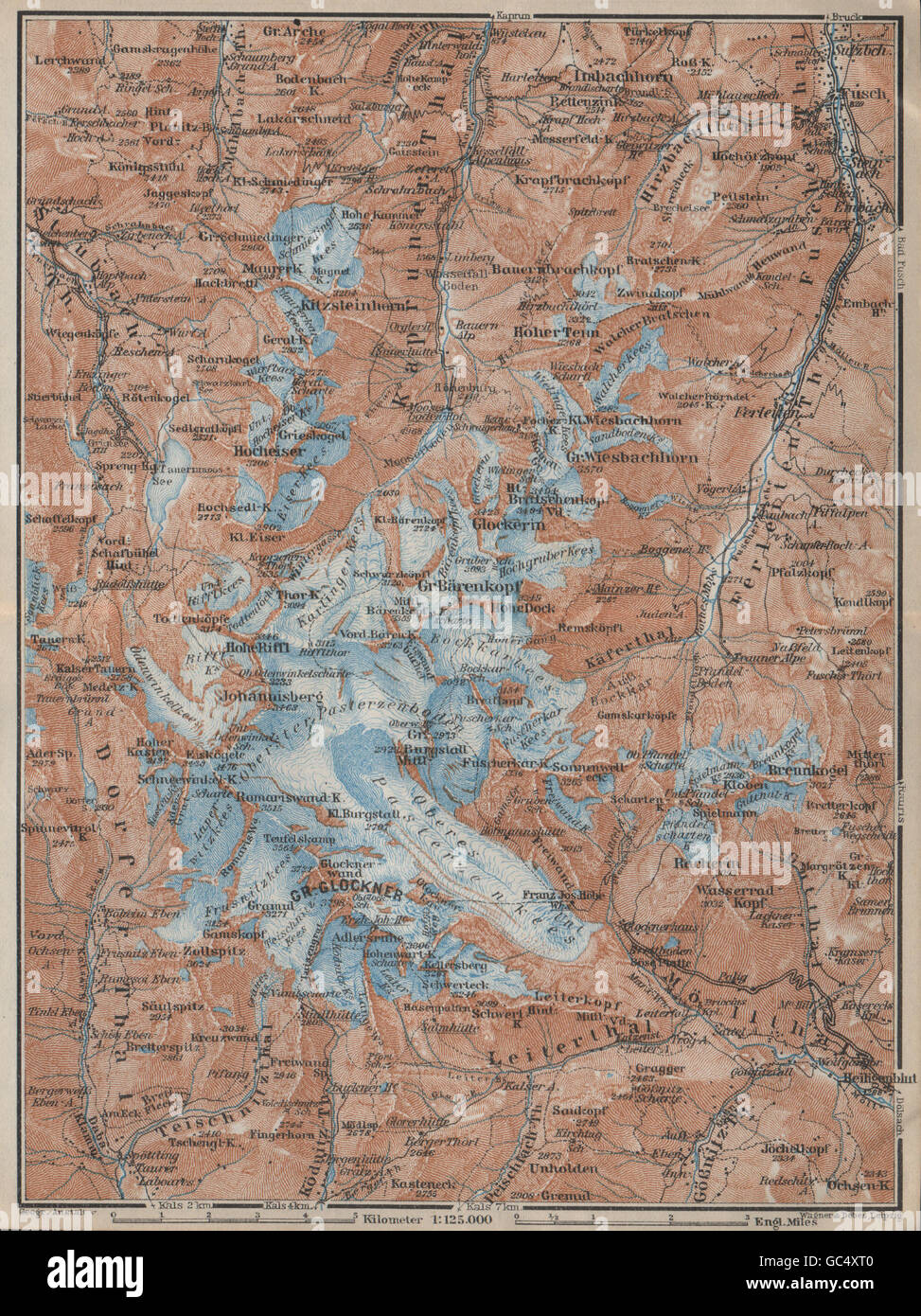 GLOCKNERGRUPPE Grossglockner topomap. Austria Österreich karte, 1927