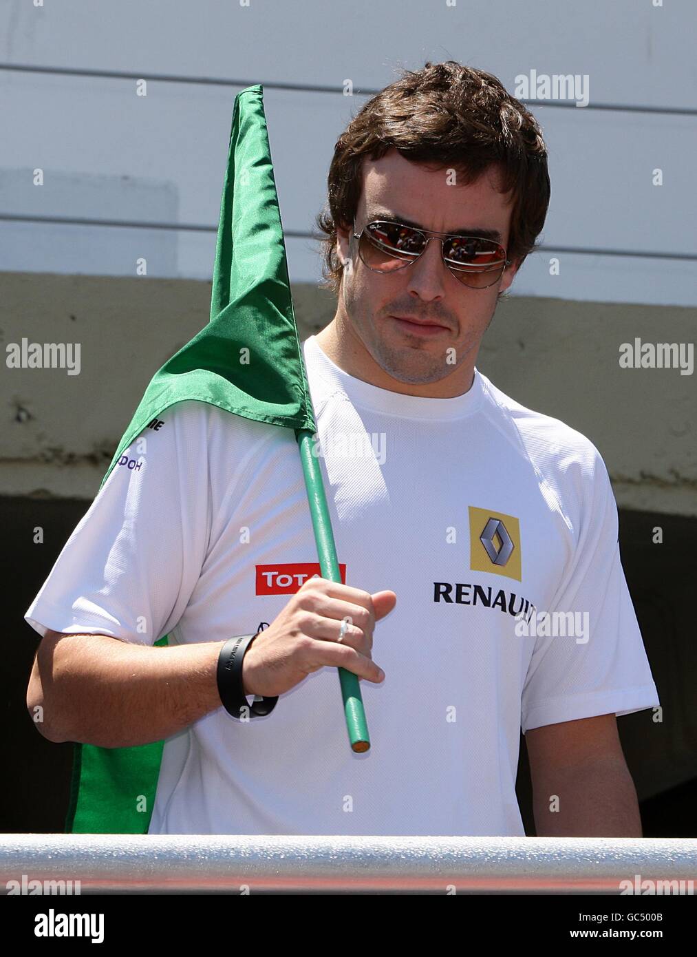 Renault R29's Fernando Alonso prior to the Brazilian Grand Prix at Interlagos, Sao Paulo. Stock Photo