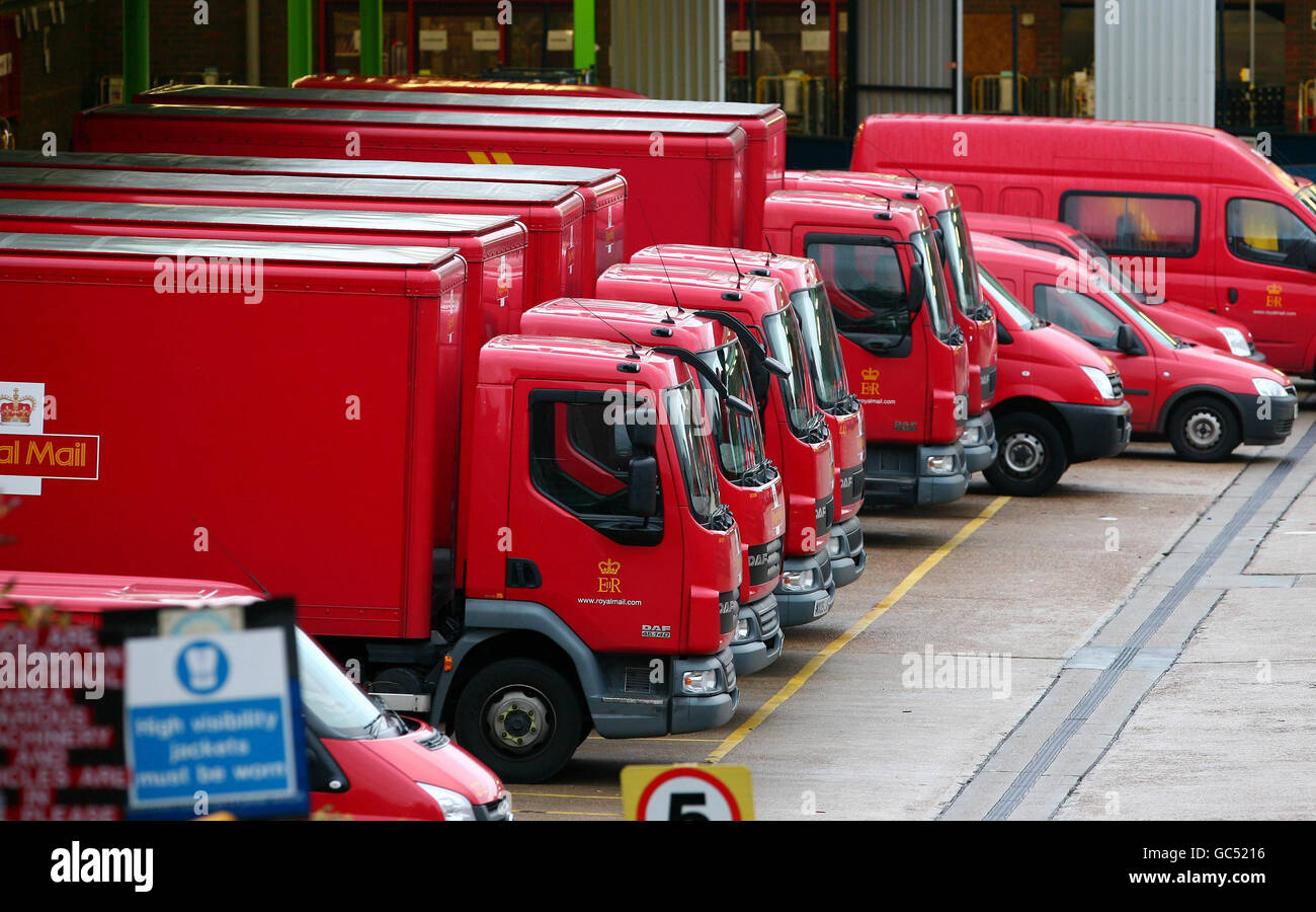Royal Mail lorries parked at Maidstone Sorting and Delivery Office in