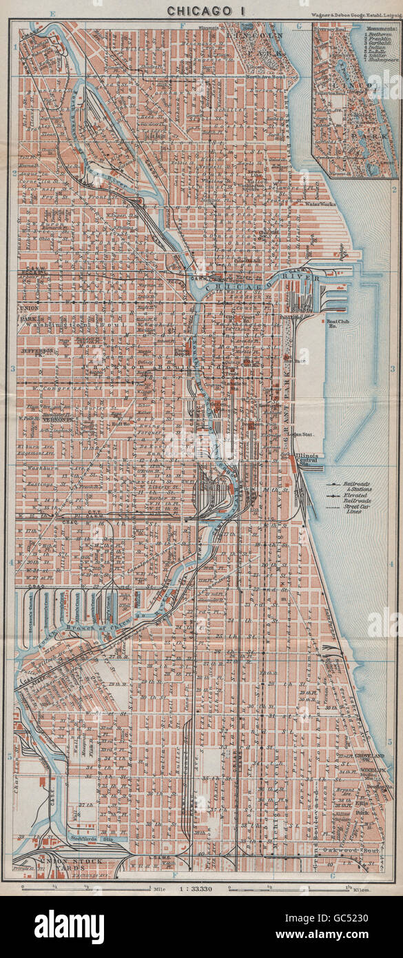 DOWNTOWN CHICAGO city plan. Near North/South Side Loop Greektown, 1909 old  map Stock Photo - Alamy, image size:585x1390