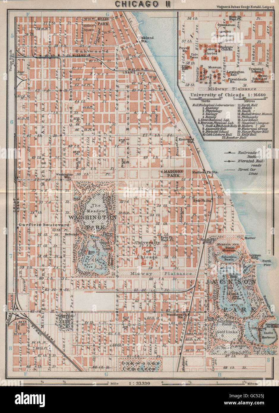 CHICAGO city plan. South Side Woodlawn Washington/Jackson/Hyde Park, 1909 map Stock Photo