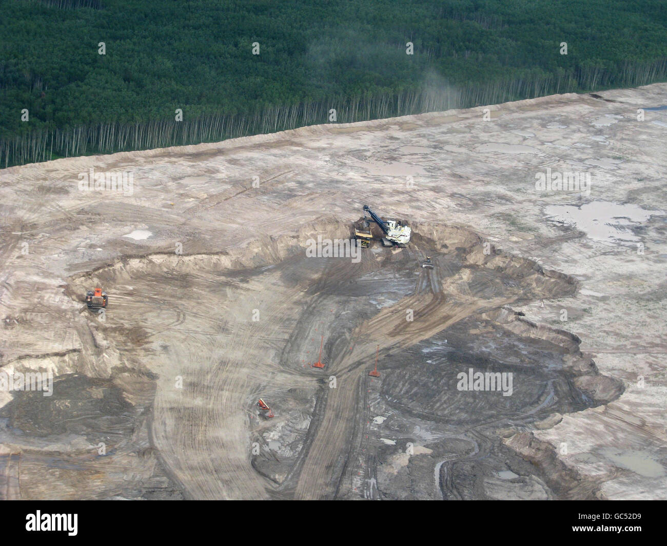 Aerial view of an open cast mining near Fort McMurray, Alberta, Canada, which is being used to extract oil from the Athabasca tar sands fields. Stock Photo