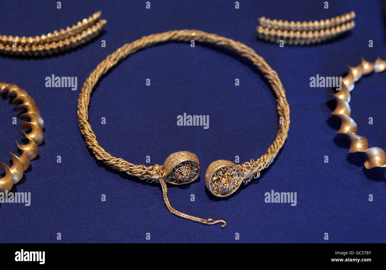 Four gold Iron Age neck ornaments or torcs, dating from the between the
