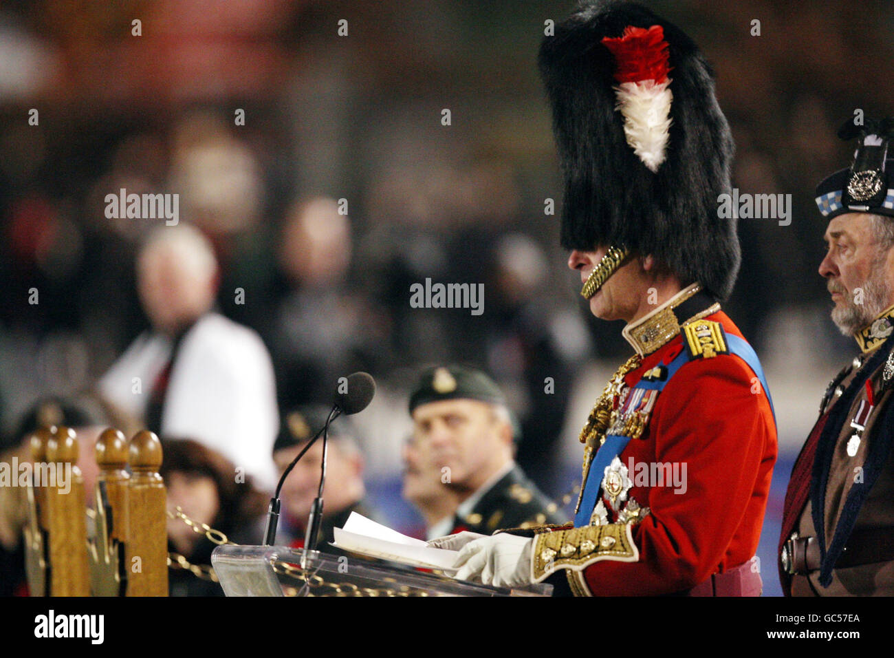 The Prince of Wales at the Varsity Stadium in Toronto, Canada, where he presented the new colours to the Royal Regiment of Canada and the Toronto Scottish Regiment. Stock Photo