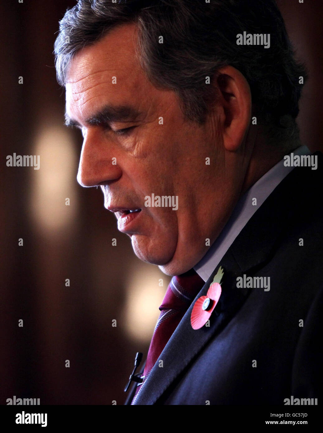 Prime Minister Gordon Brown delivers a speech to the Royal College of Defence Studies, setting out Britain's position in the on-going war in Afghanistan. Stock Photo