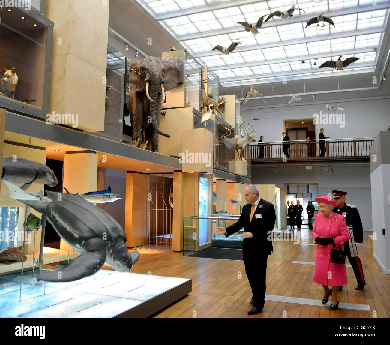 Britain's Queen Elizabeth II visits the Great North Museum in Newcastle as part of a visit to Tyne and Wear today. Stock Photo