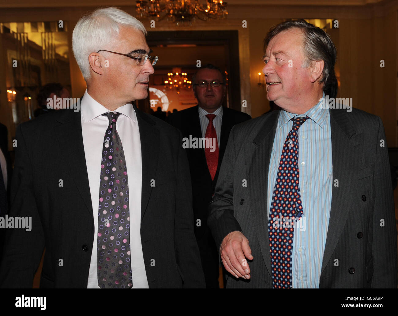 Chancellor of the Exchequer Alistair Darling (left) at the Spectator Parliamentarian of the Year Awards, where he won the Survivor of the Year award, with Shadow Business Secretary Ken Clarke at the Claridges Hotel in London. Stock Photo
