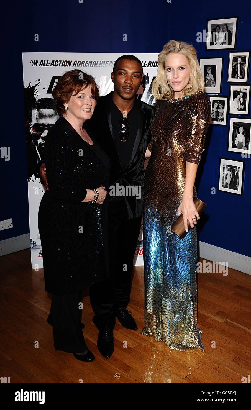 (left to right) Brenda Blethyn, Ashley Walters and Monet Mazur arriving for the world premiere of Dead Man Running at the Odeon West End, Leicester Square, London Stock Photo