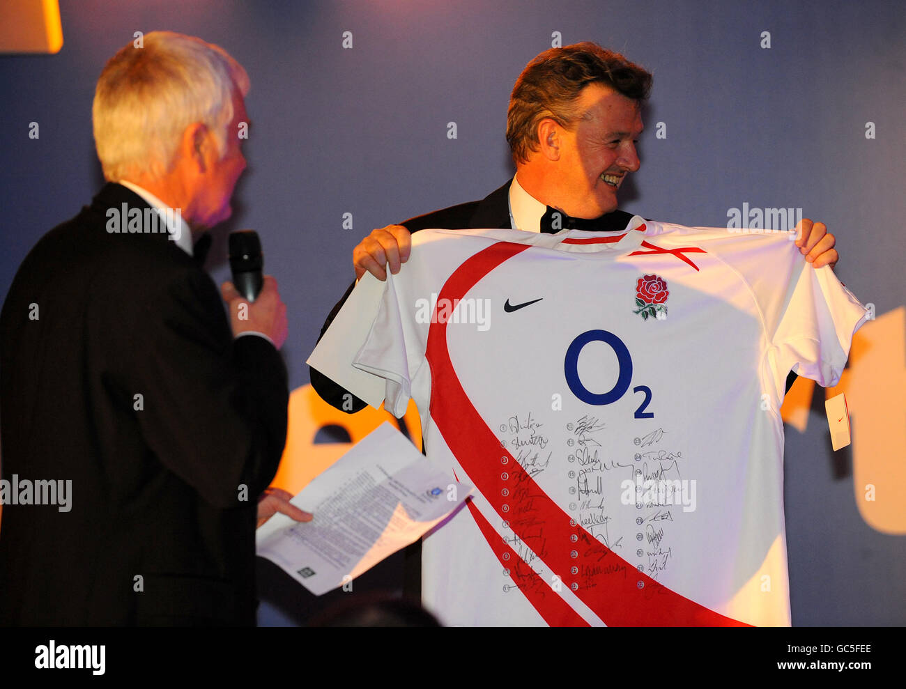 Soccer - Liverpool Unites Charity Dinner - Goodison Park. A signed England rugby shirt is auctioned off Stock Photo