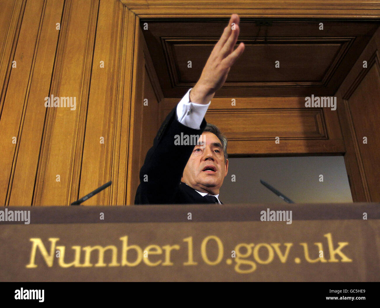 Gordon Brown monthly news conference Stock Photo