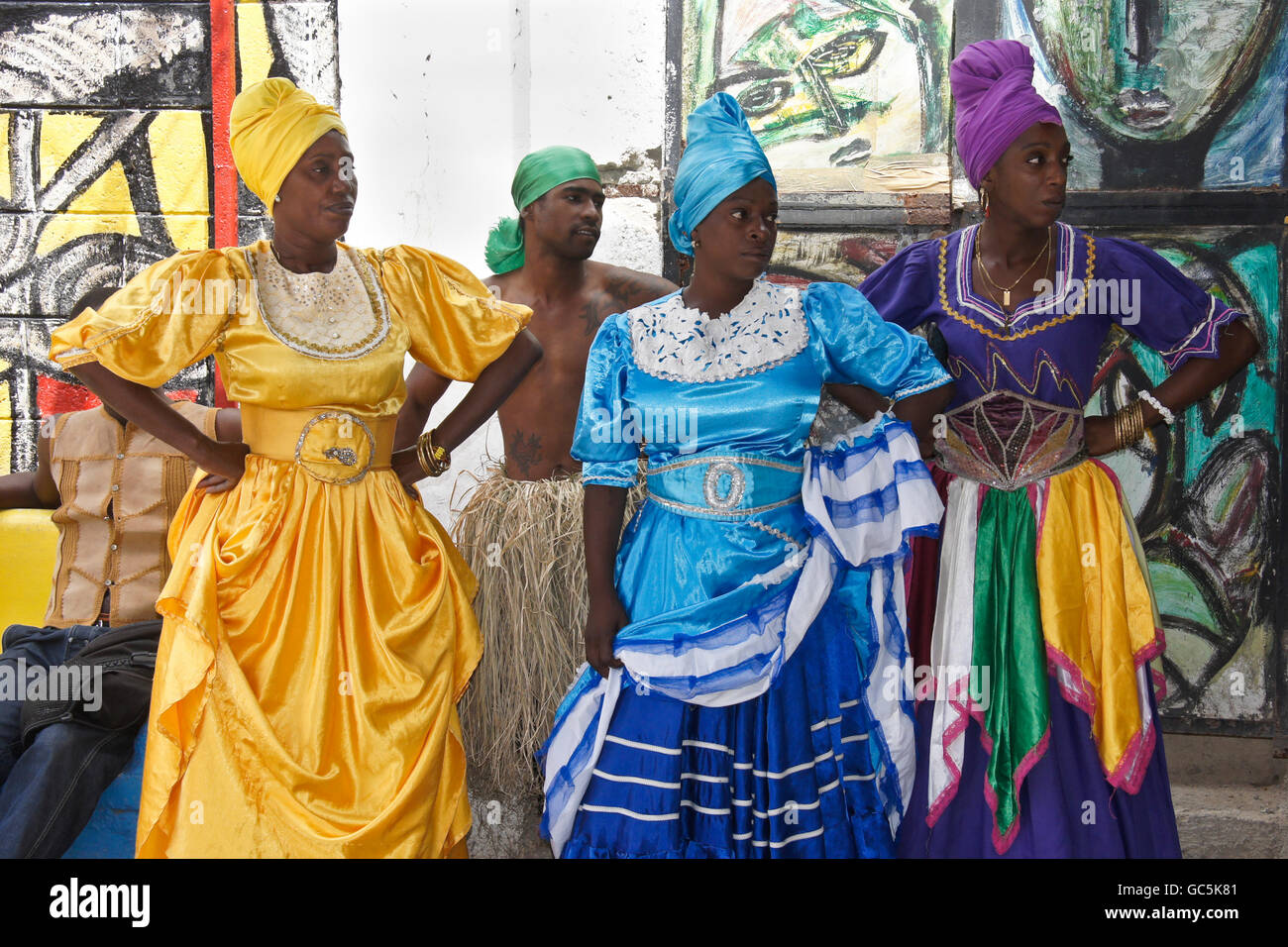Rumba Morena group performing at Callejon de Hamel (Hamel's Alley) in Cayo Hueso neighborhood, Havana, Cuba Stock Photo