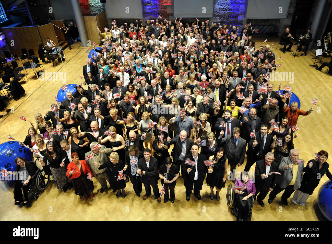 Hundreds of National Lottery winners gathered at the lottery funded LSO St Luke's on Old Street, London, to celebrate 15 years of the draw. Stock Photo