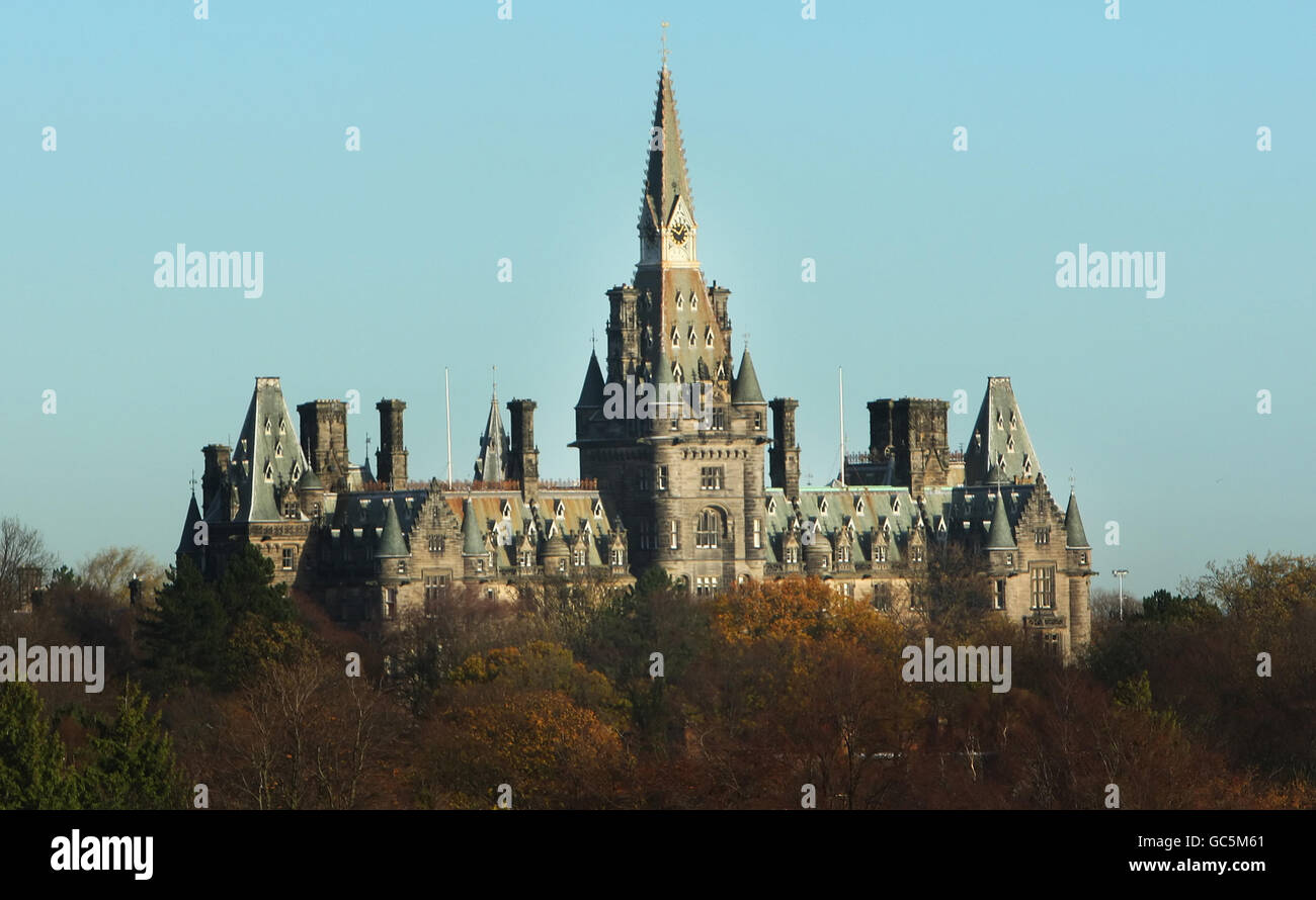 General view of the prestigious Fettes College in Edinburgh, the school attended by former Prime Minister Tony Blair, that has expelled four pupils after they were caught with drugs. Stock Photo