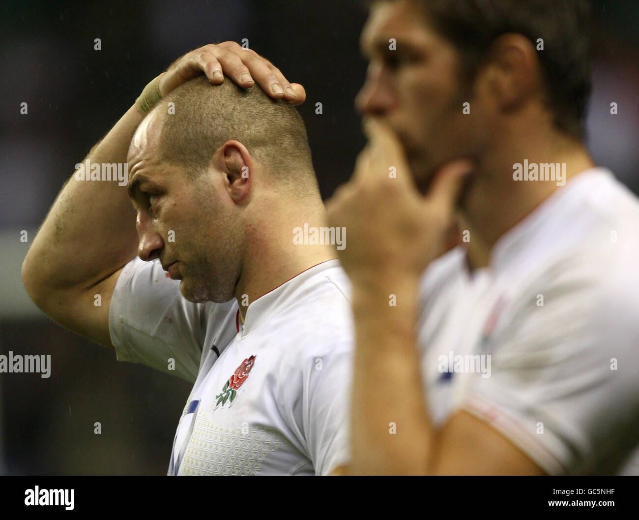 **ALERNATE CROP** England's captain Steve Borthwick (left) and Simon Shaw show their dejection following during the Investec Challenge Series 2009 match at Twickenham, London. Stock Photo