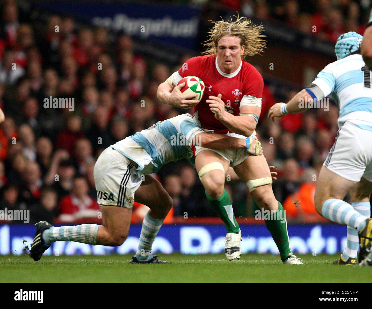 Rugby Union - Invesco Perpetual Series - Wales v Argentina - Millennium Stadium. Wales' Andy Powell is tackled by Argentina's Santiago Fernandez during the Invesco Perpetual Series match at the Millennium Stadium, Cardiff. Stock Photo