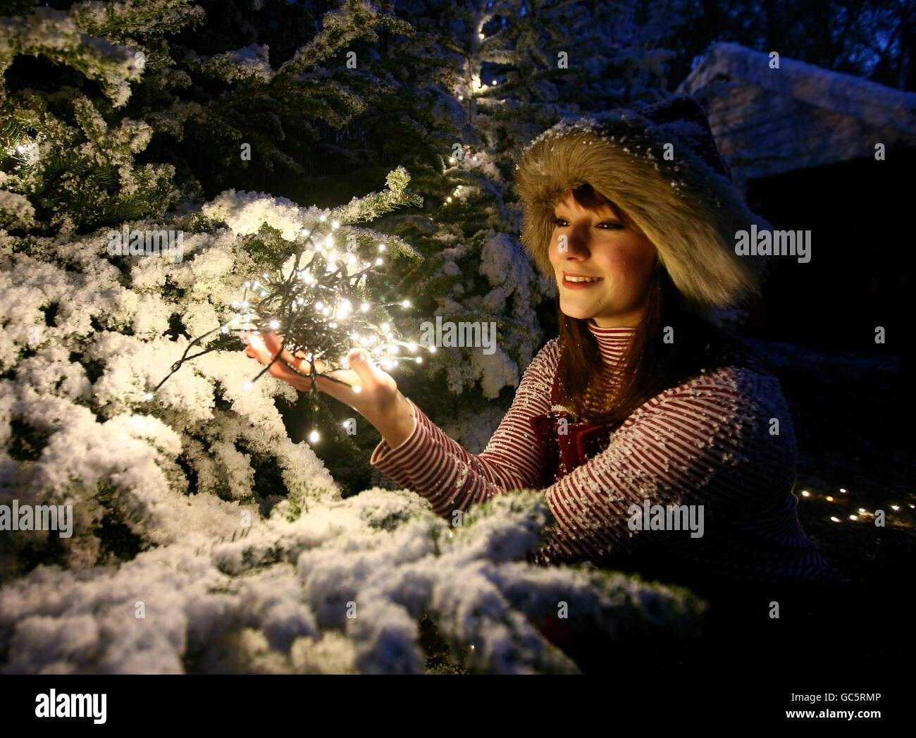Tamsyn Sear, in character as a Santa elf, amongst artificial snow