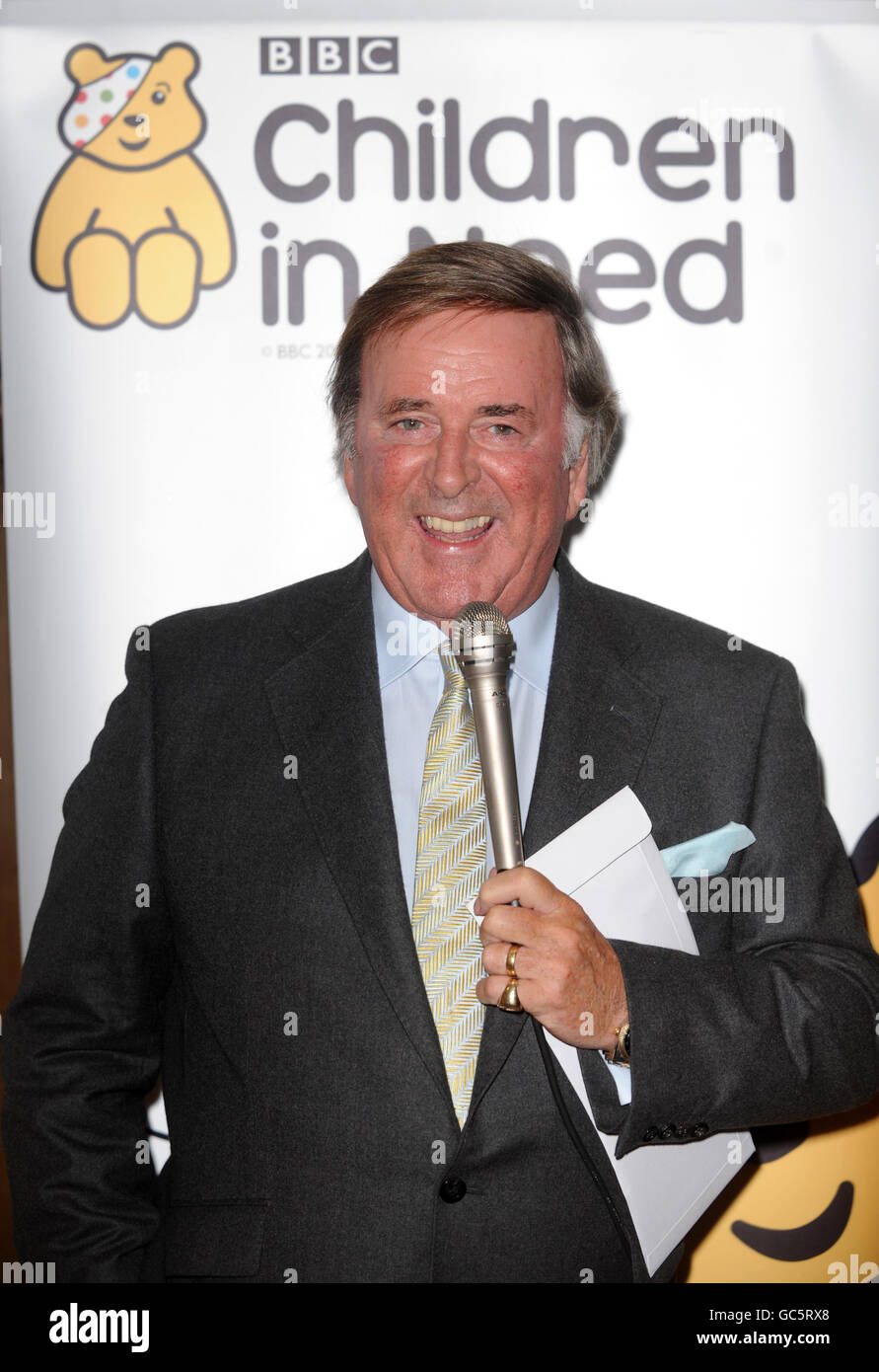 Sir Terry Wogan makes a speech during the launch of Children in Need's charity album, Bandaged Together, at the BBC Club on Great Portland Street, central London. Stock Photo