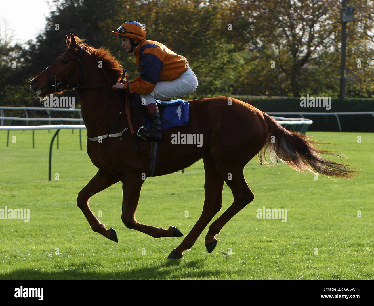 Horse Racing Nottingham Racecourse. Jockey Jamie Mackay on Lairy goes