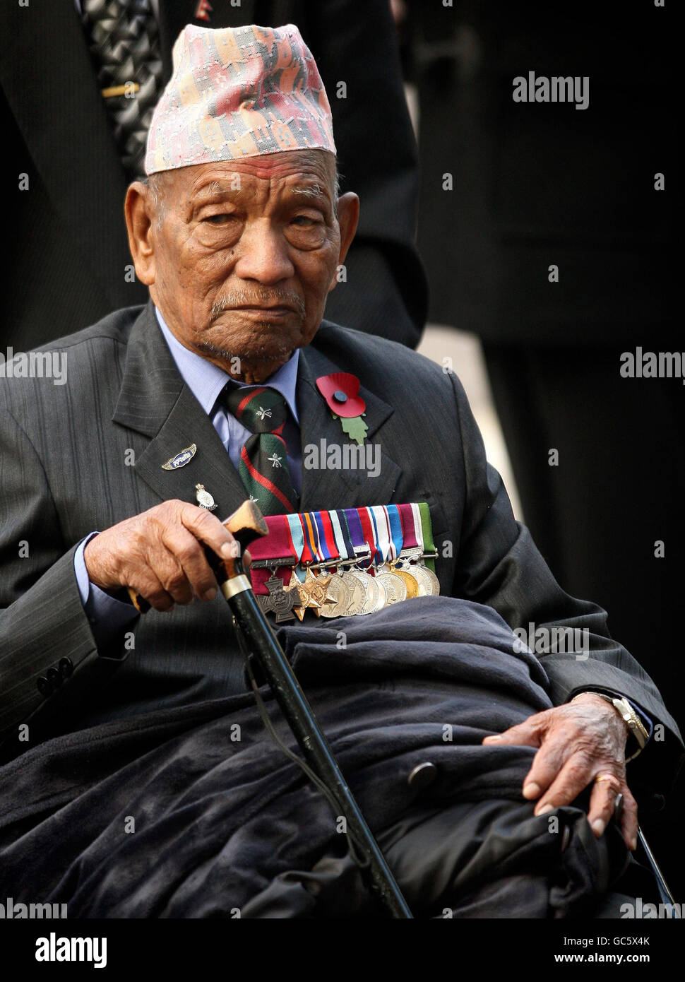 Gurkha Victoria Cross holder Bahadur Pun arrives at Westminster Abbey, London, for a commemorative service to mark the passing of the World War I generation. Stock Photo