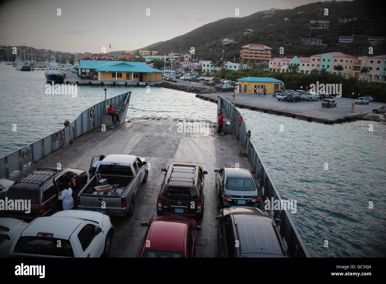 Docking, Ferry from St. John to St. Thomas, Cinnamon Bay, USVI Stock